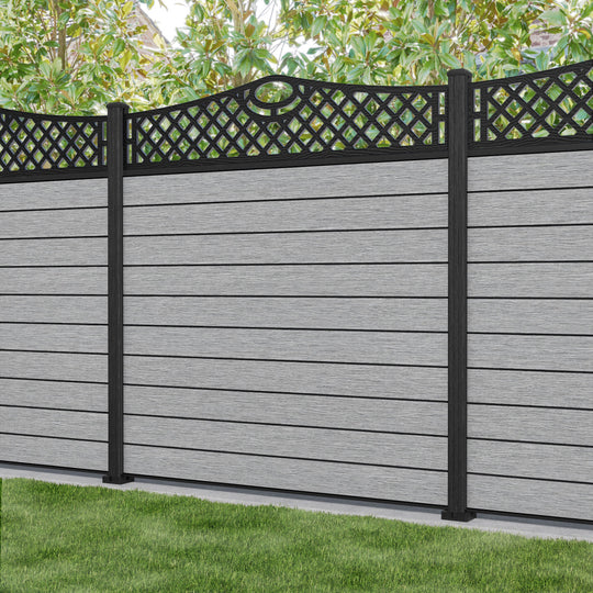 Fusion Oxford Curved Top Fence Panel - Light Grey - with our aluminium posts
