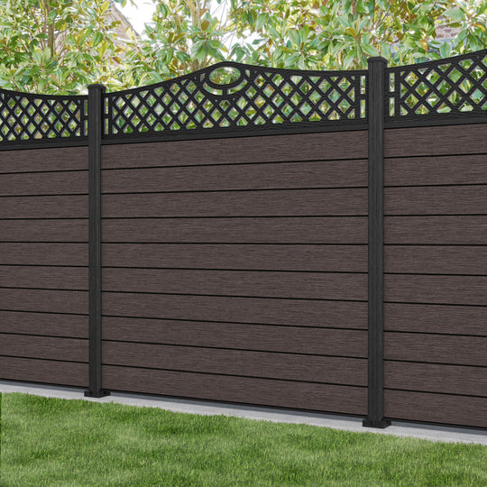 Fusion Oxford Curved Top Fence Panel - Mid Brown - with our aluminium posts