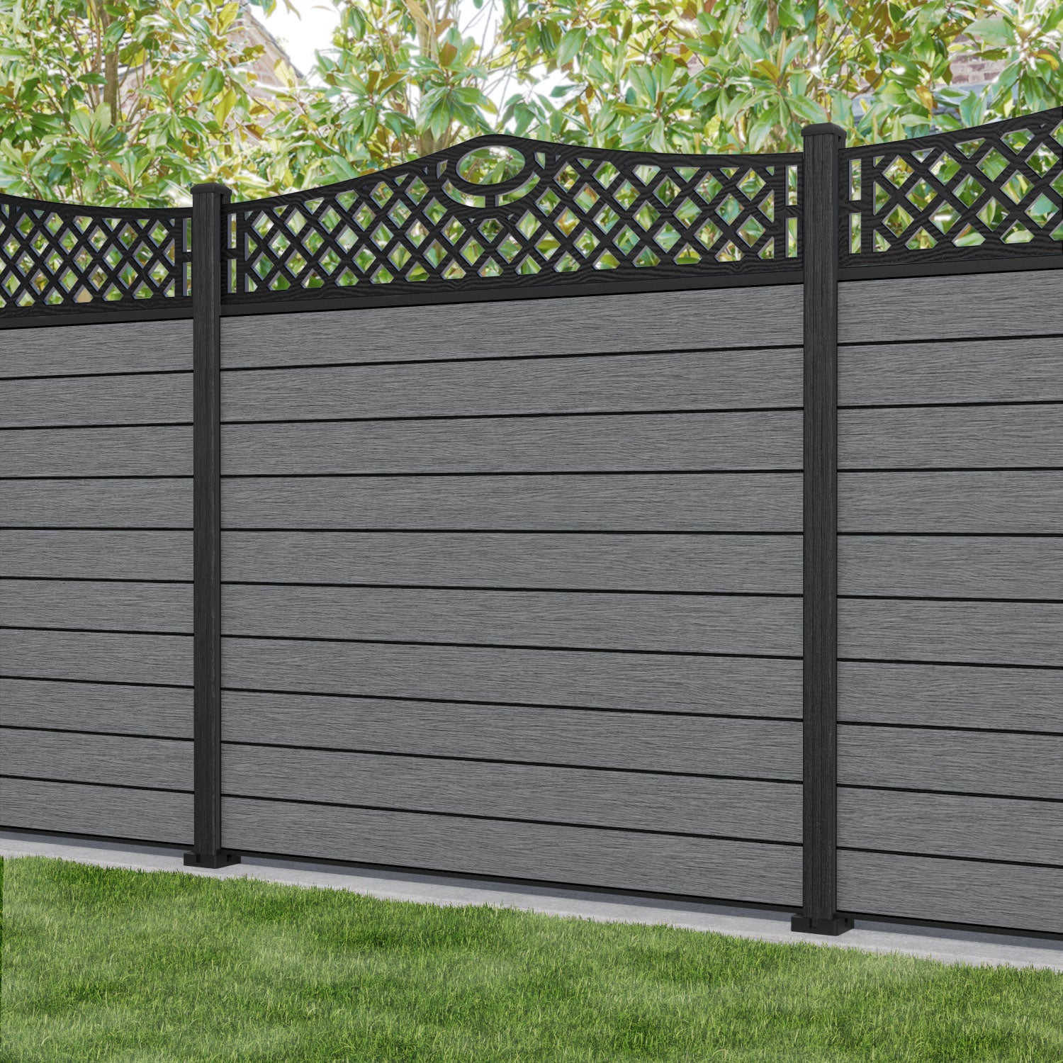 Fusion Oxford Curved Top Fence Panel - Mid Grey - with our composite posts
