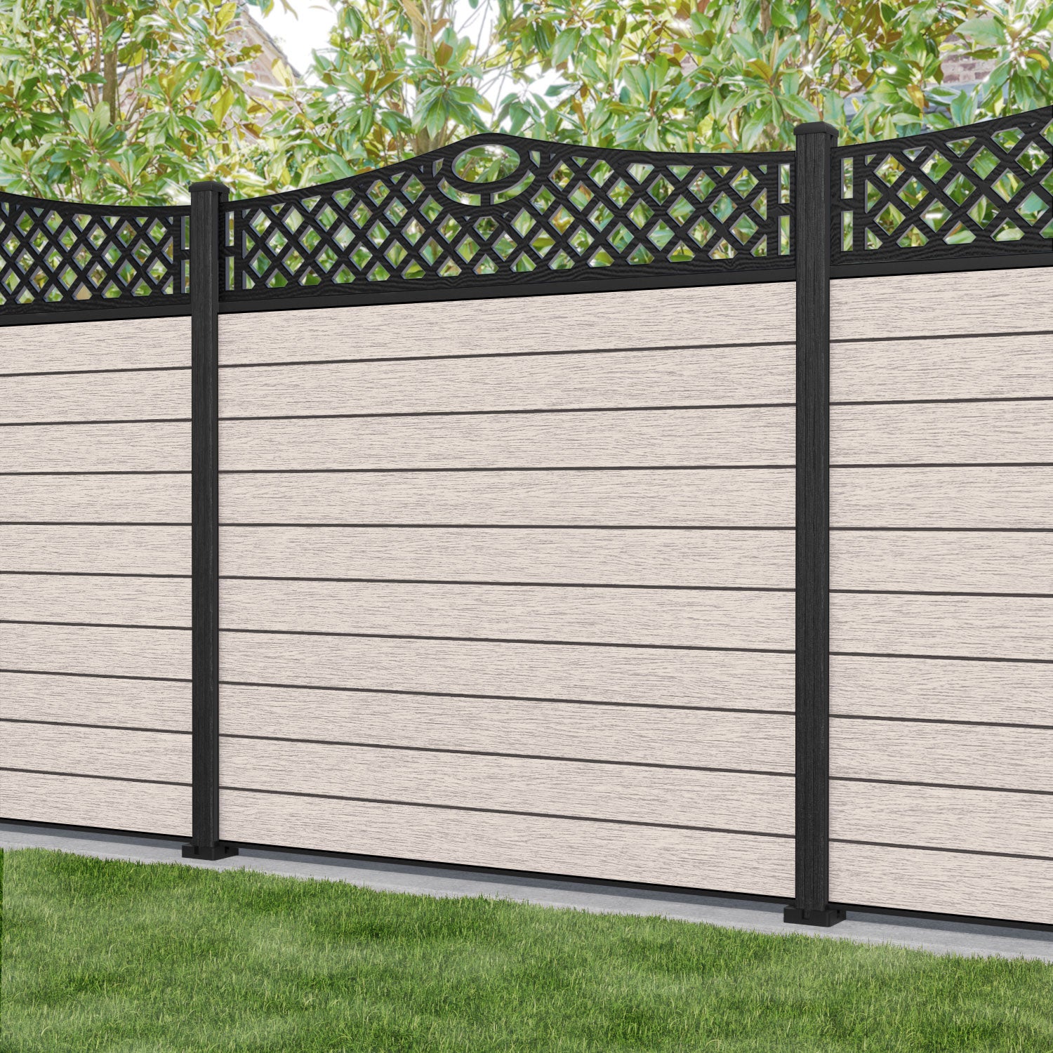 Fusion Oxford Curved Top Fence Panel - Mid Stone - with our composite posts