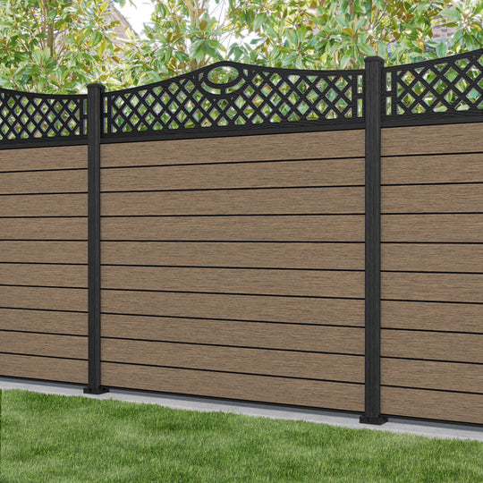 Fusion Oxford Curved Top Fence Panel - Teak - with our aluminium posts