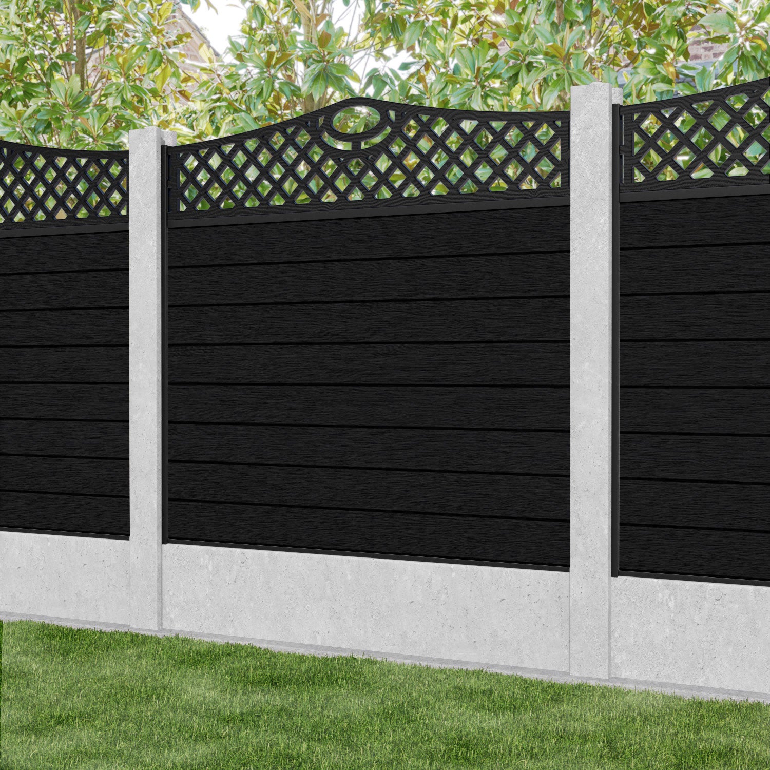 Fusion Oxford Curved Top Fence Panel - Black - for existing concrete posts