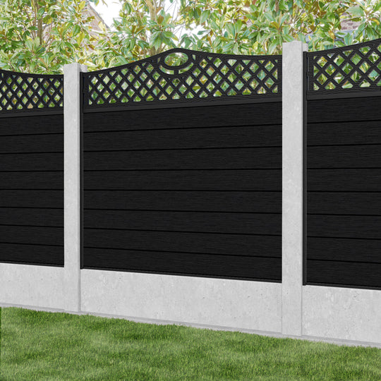 Fusion Oxford Curved Top Fence Panel - Black - for existing concrete posts
