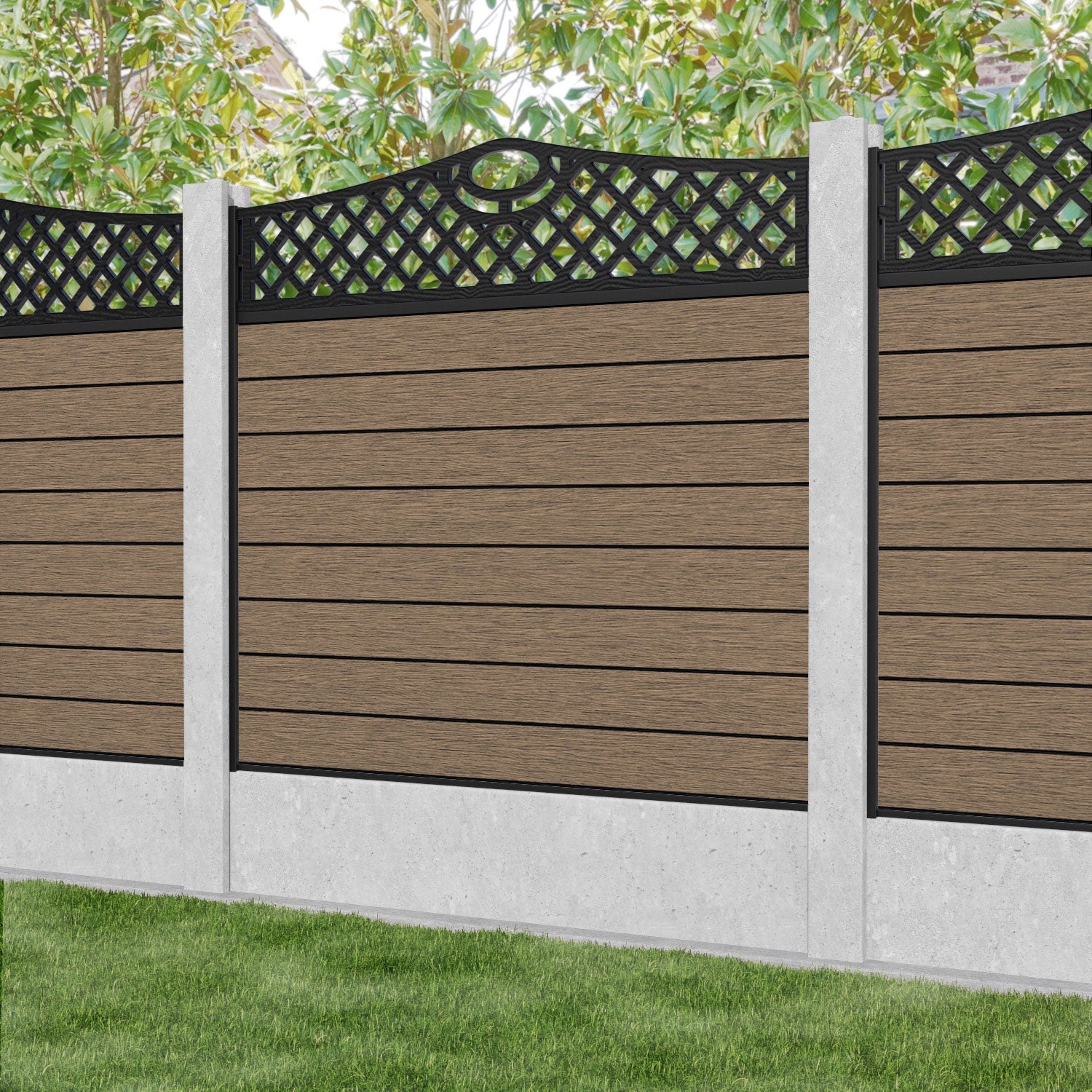 Fusion Oxford Curved Top Fence Panel - Teak - for existing concrete posts