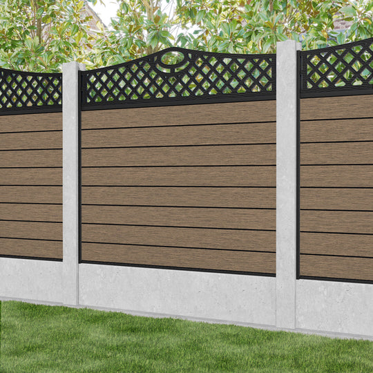 Fusion Oxford Curved Top Fence Panel - Teak - for existing concrete posts