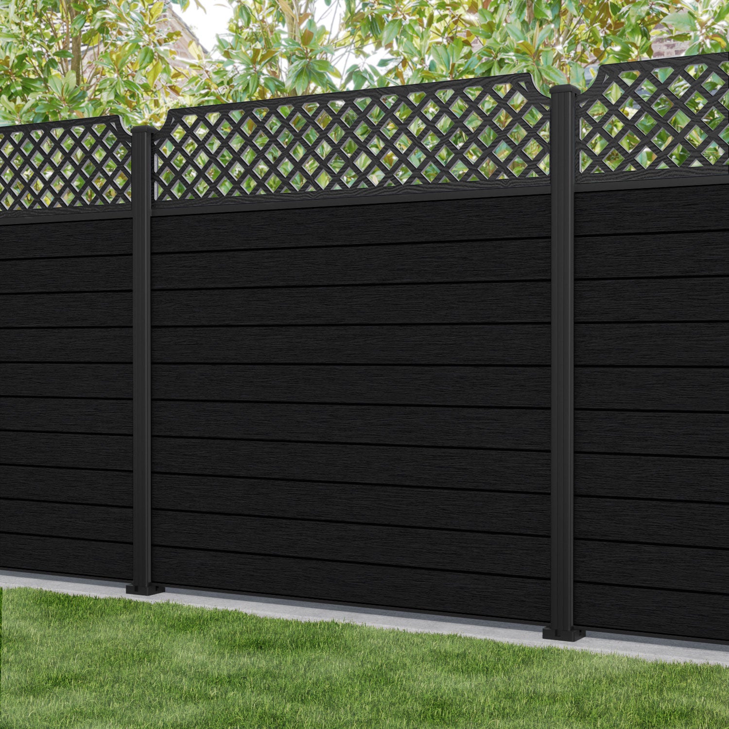 Fusion Regal Hive Fence Panel - Black - with our aluminium posts