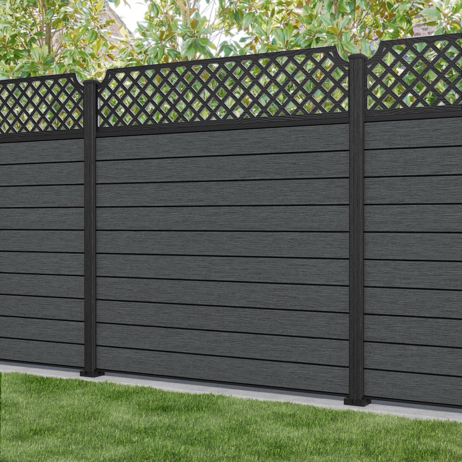 Fusion Regal Hive Fence Panel - Dark Grey - with our aluminium posts