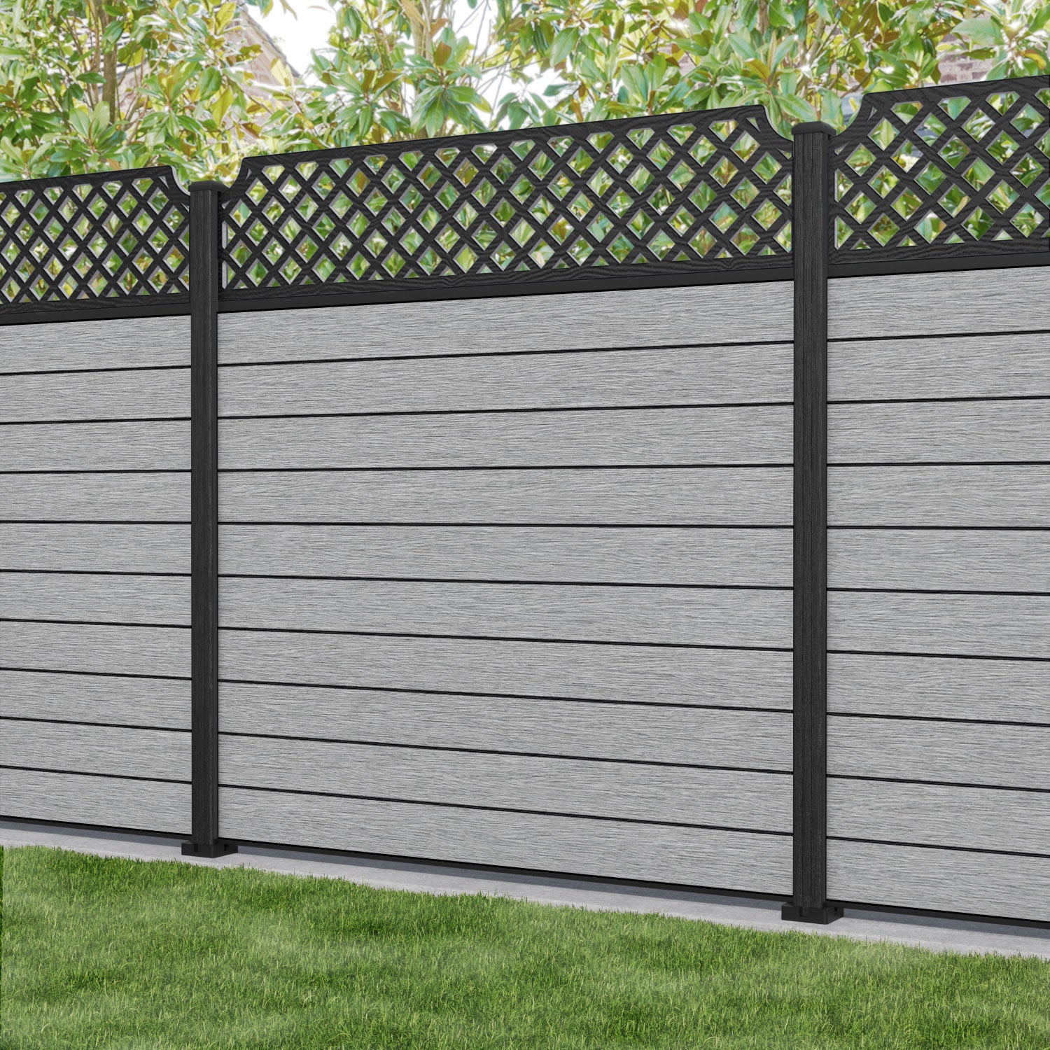 Fusion Regal Hive Fence Panel - Light Grey - with our composite posts