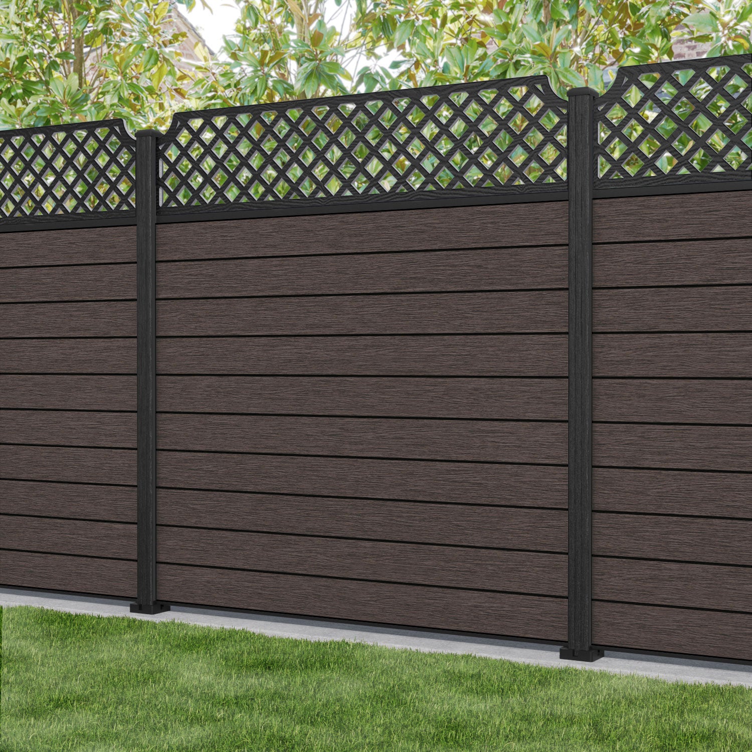 Fusion Regal Hive Fence Panel - Mid Brown - with our composite posts