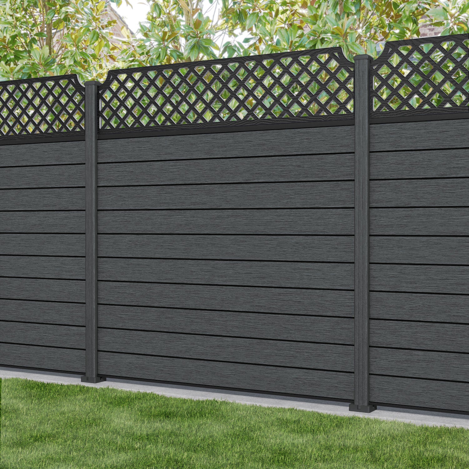 Fusion Regal Hive Fence Panel - Dark Grey - with our composite posts