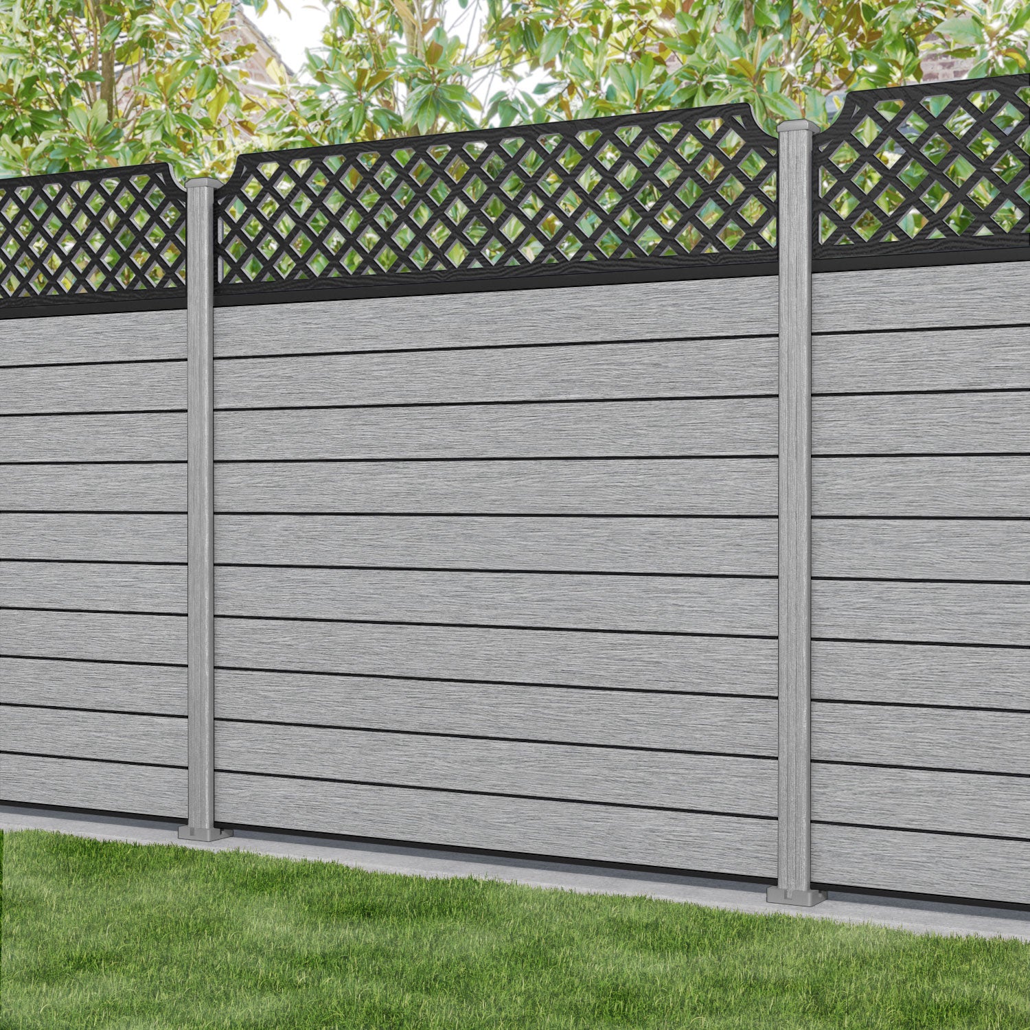 Fusion Regal Hive Fence Panel - Light Grey - with our composite posts
