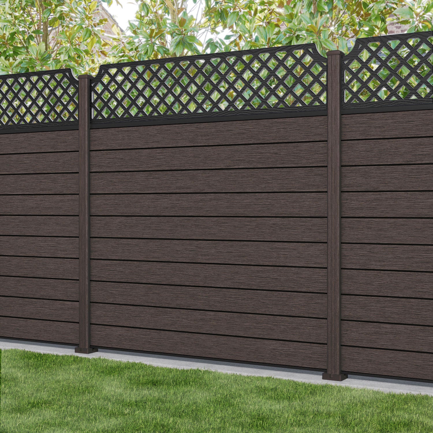 Fusion Regal Hive Fence Panel - Mid Brown - with our composite posts