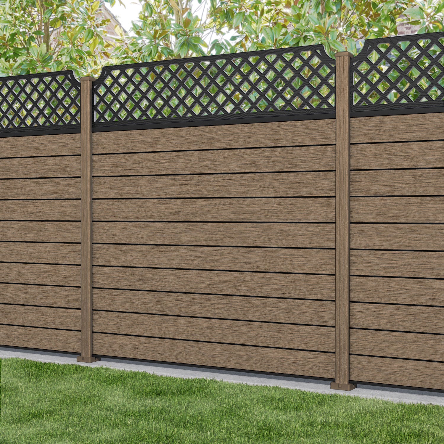 Fusion Regal Hive Fence Panel - Teak - with our composite posts