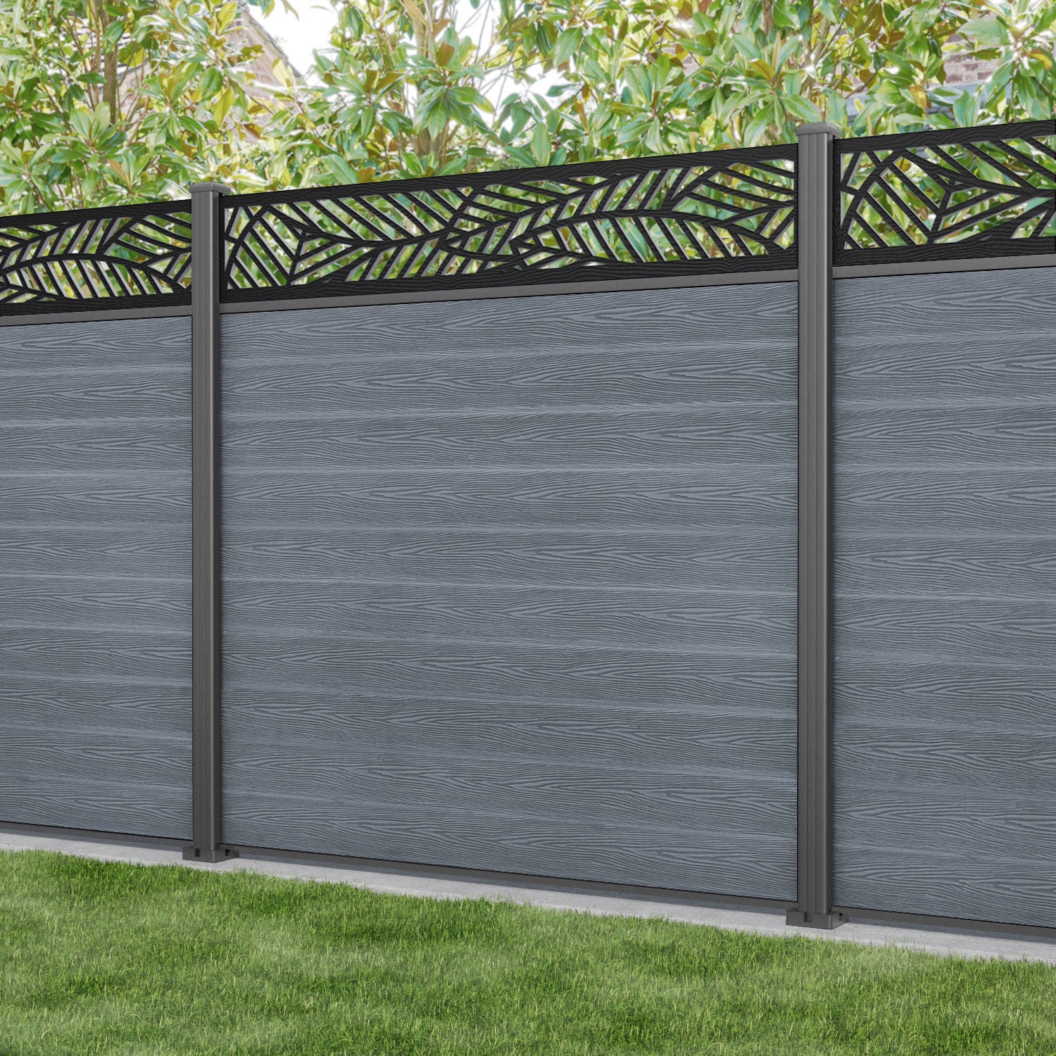 Classic Habitat Fence Panel - Anthracite - with our aluminium posts