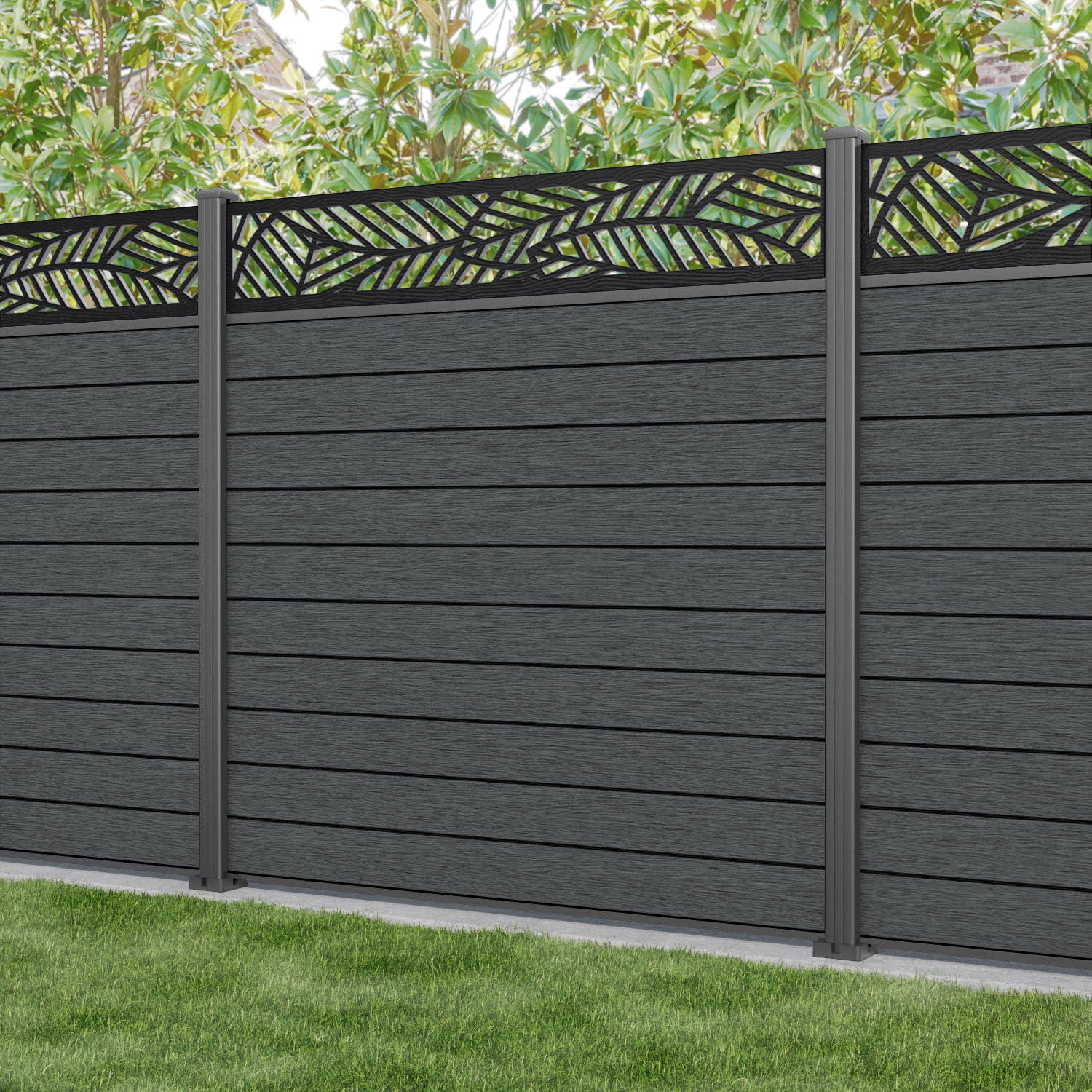 Fusion Habitat Fence Panel - Dark Grey - with our aluminium posts