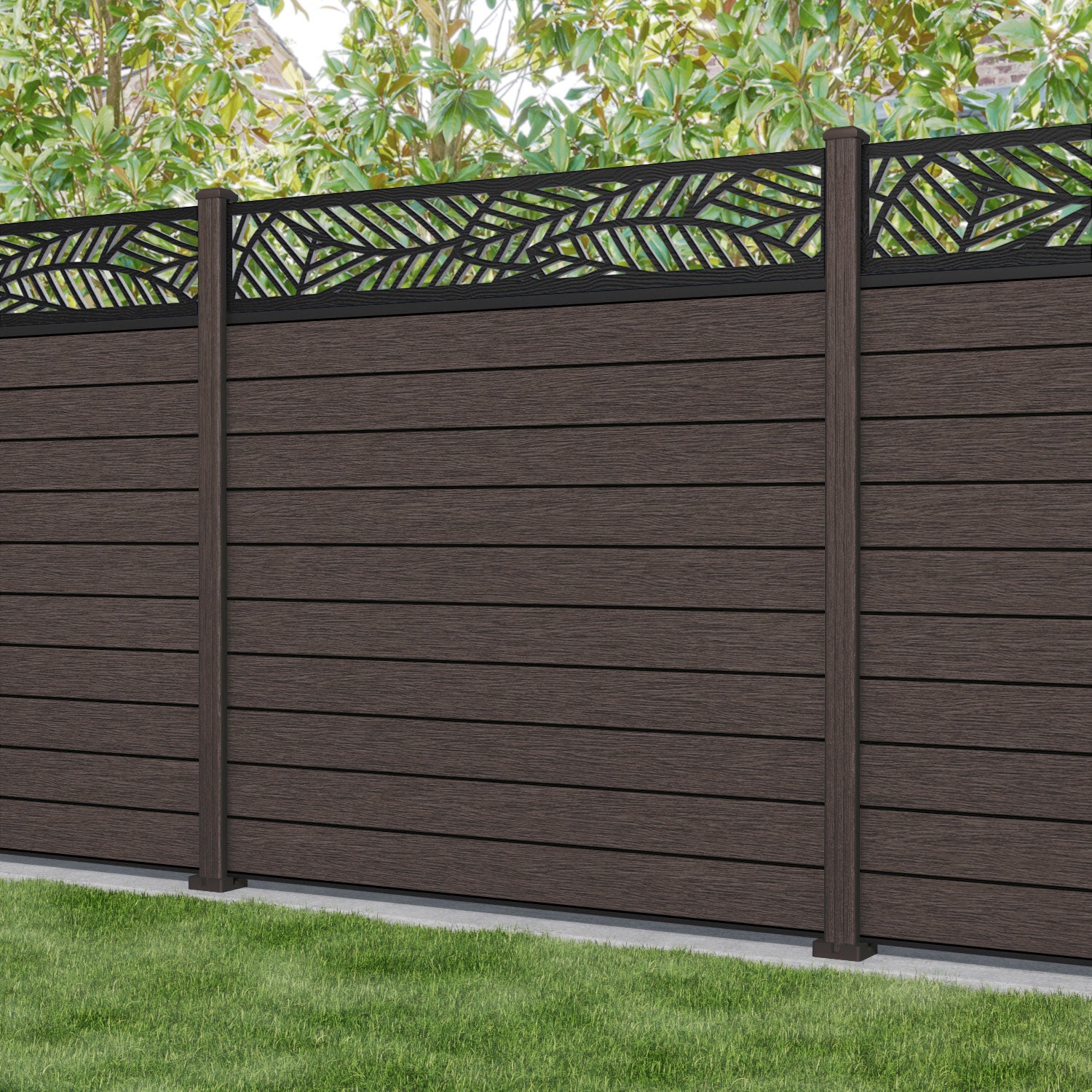 Fusion Habitat Fence Panel - Mid Brown - with our composite posts
