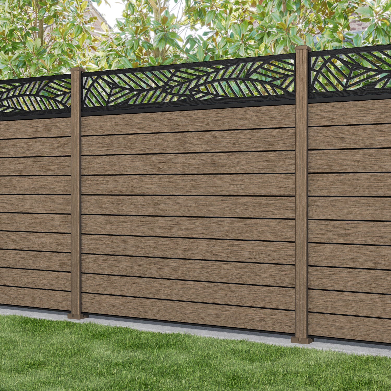Fusion Habitat Fence Panel - Teak - with our composite posts