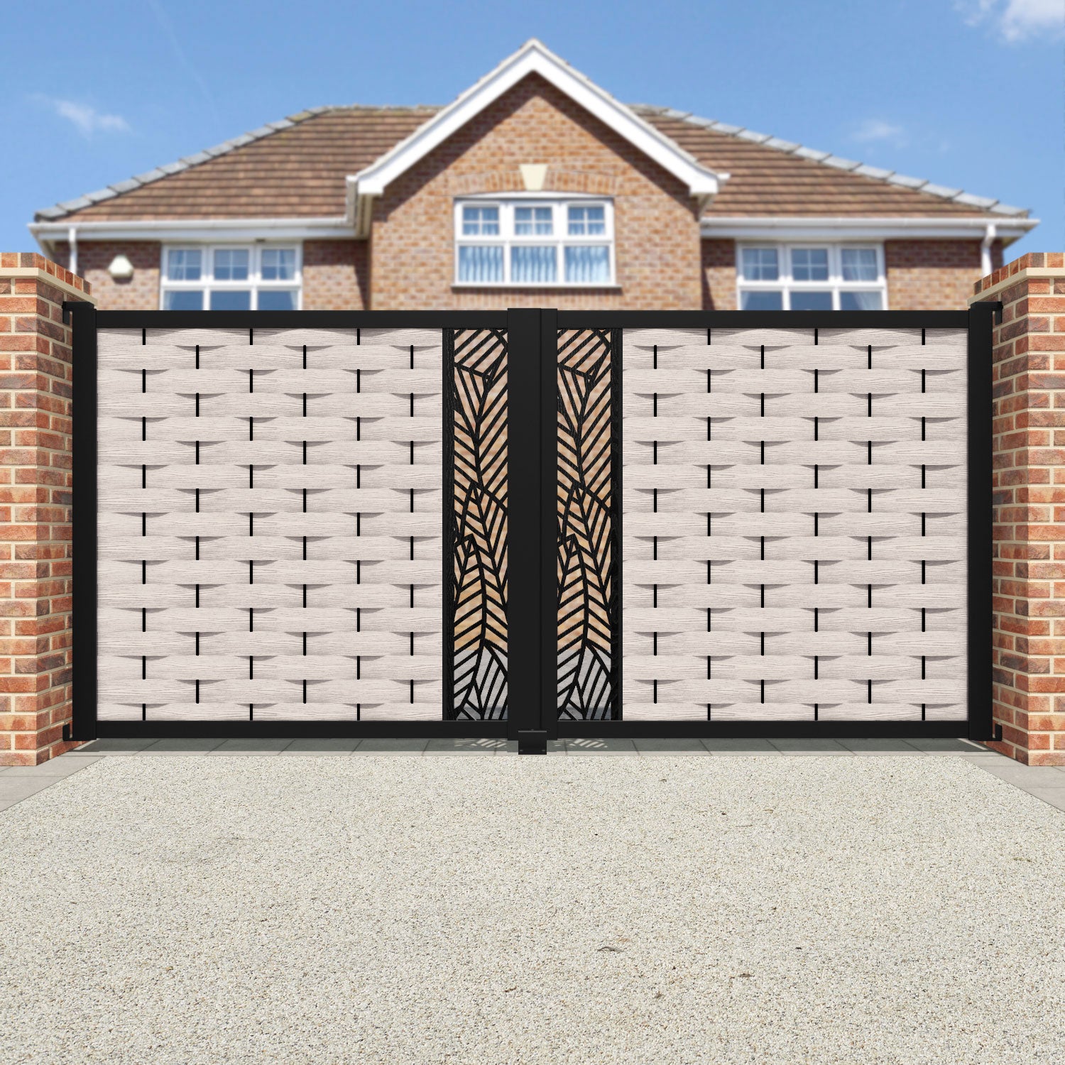Ripple Habitat Straight Top Driveway Gate - Mid Stone - Middle Screen