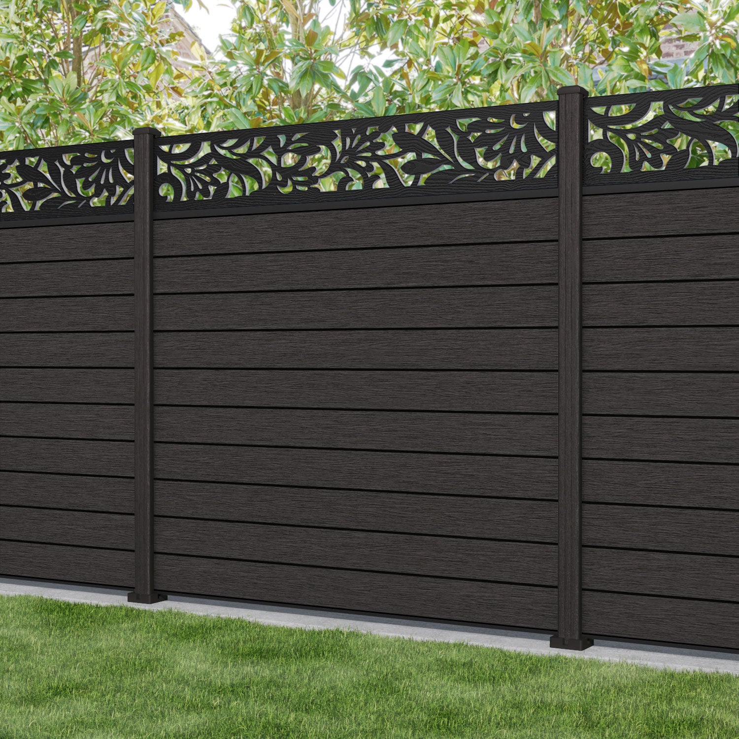 Fusion Heritage Fence Panel - Dark Oak - with our composite posts
