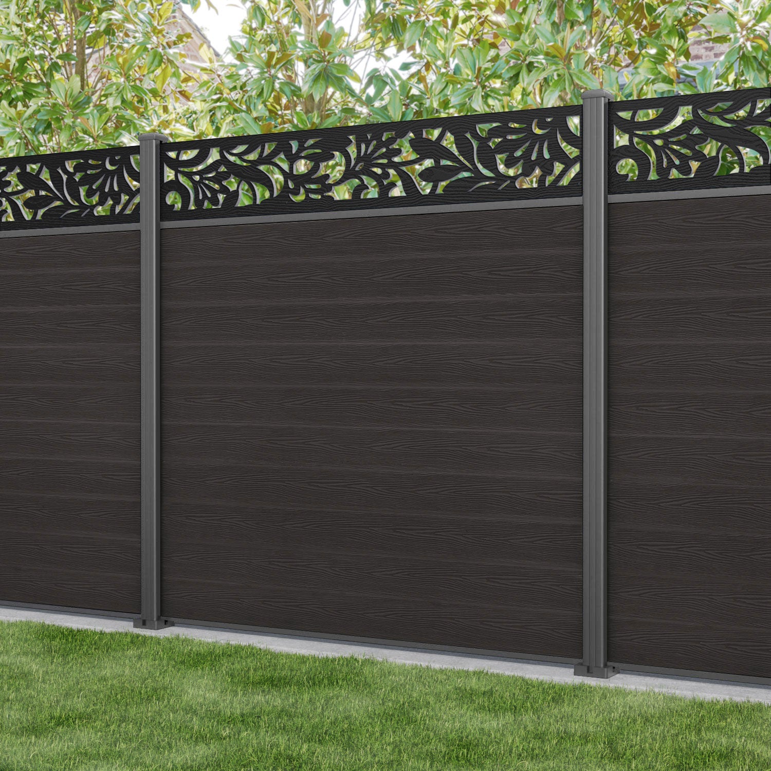 Classic Heritage Fence Panel - Dark Oak - with our aluminium posts
