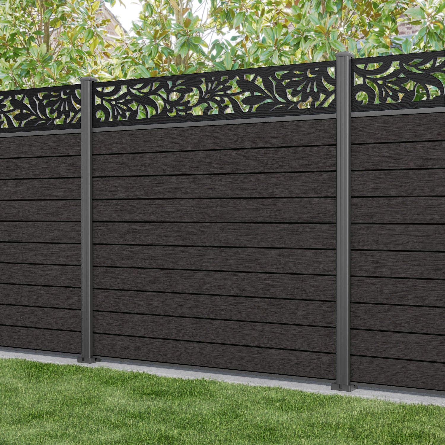 Fusion Heritage Fence Panel - Dark Oak - with our aluminium posts