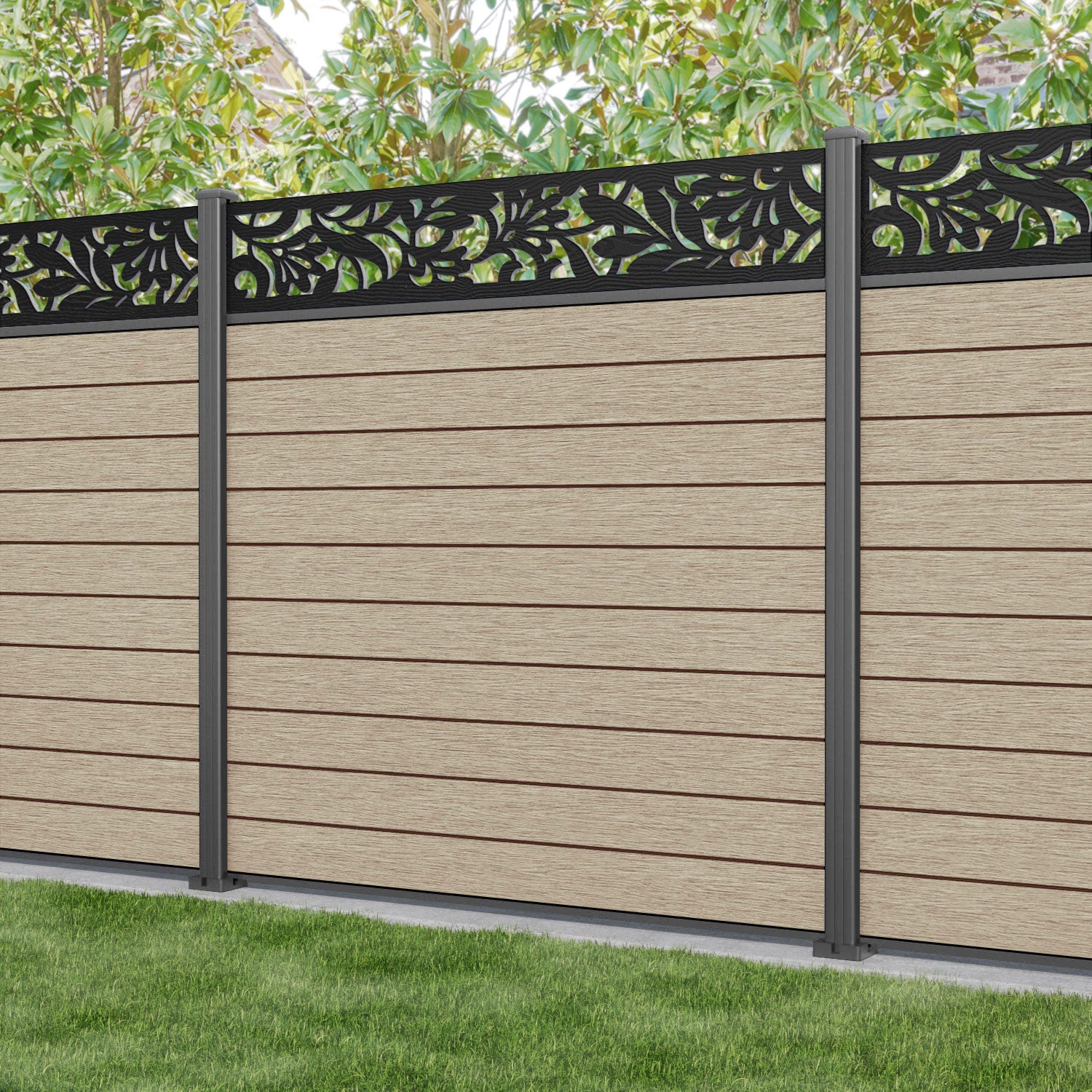 Fusion Heritage Fence Panel - Light Oak - with our aluminium posts