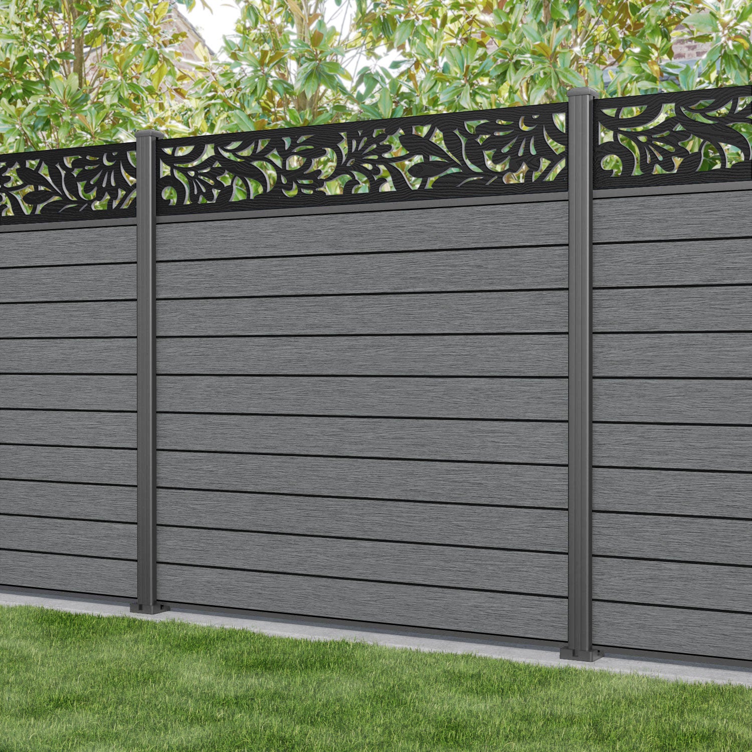 Fusion Heritage Fence Panel - Mid Grey - with our aluminium posts