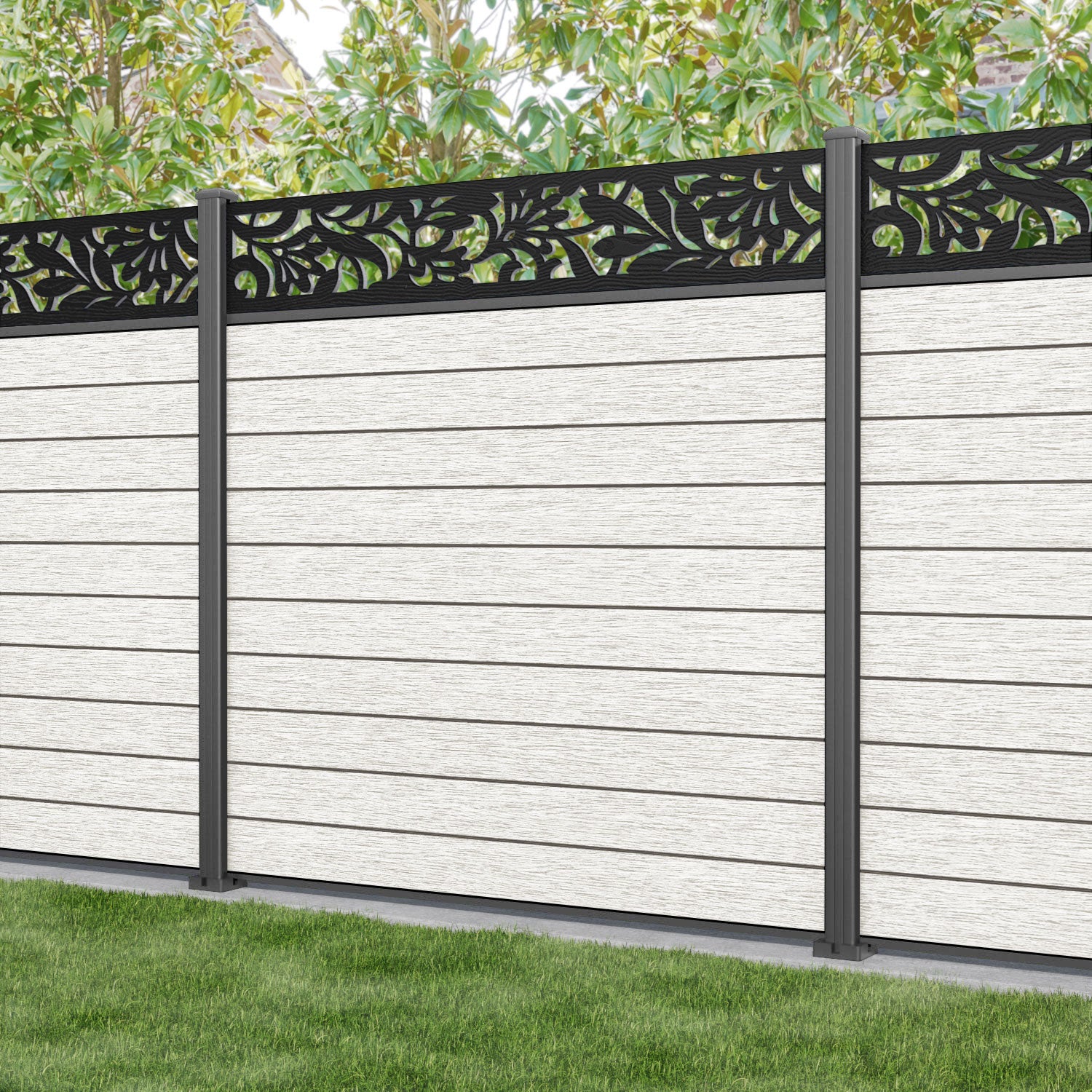 Fusion Heritage Fence Panel - Light Stone - with our aluminium posts