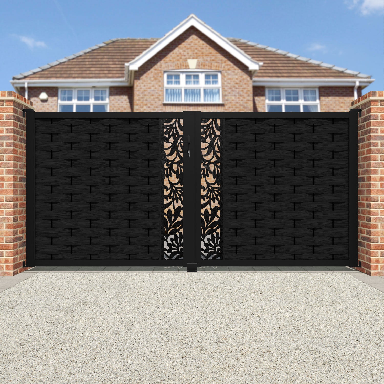 Ripple Heritage Straight Top Driveway Gate - Black - Middle Screen