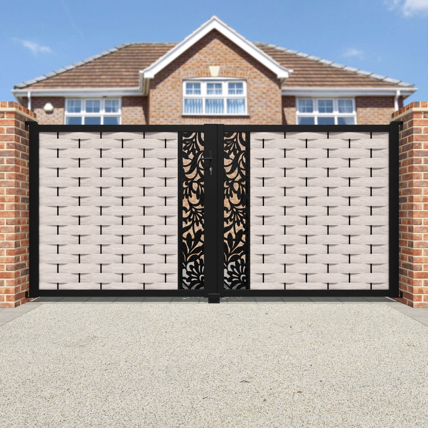 Ripple Heritage Straight Top Driveway Gate - Mid Stone - Middle Screen