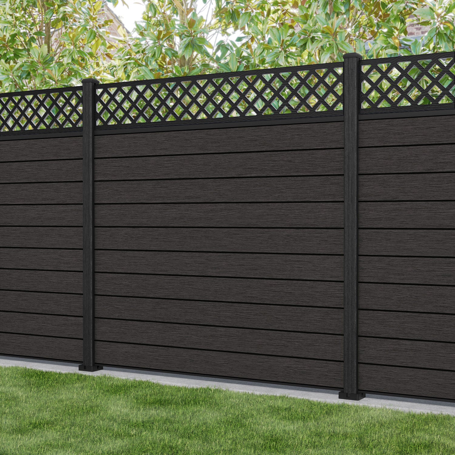 Fusion Hive Fence Panel - Dark Oak - with our composite posts