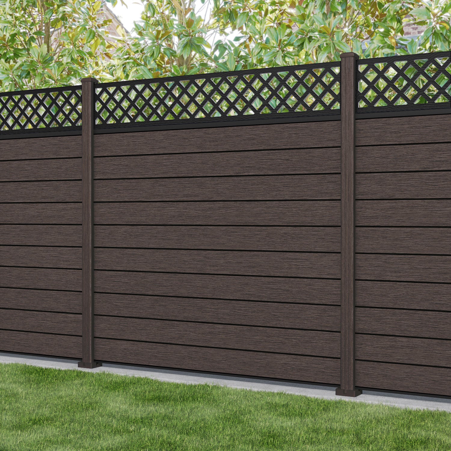 Fusion Hive Fence Panel - Mid Brown - with our composite posts