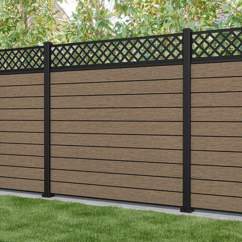 Fusion Hive Fence Panel - Teak - with our aluminium posts