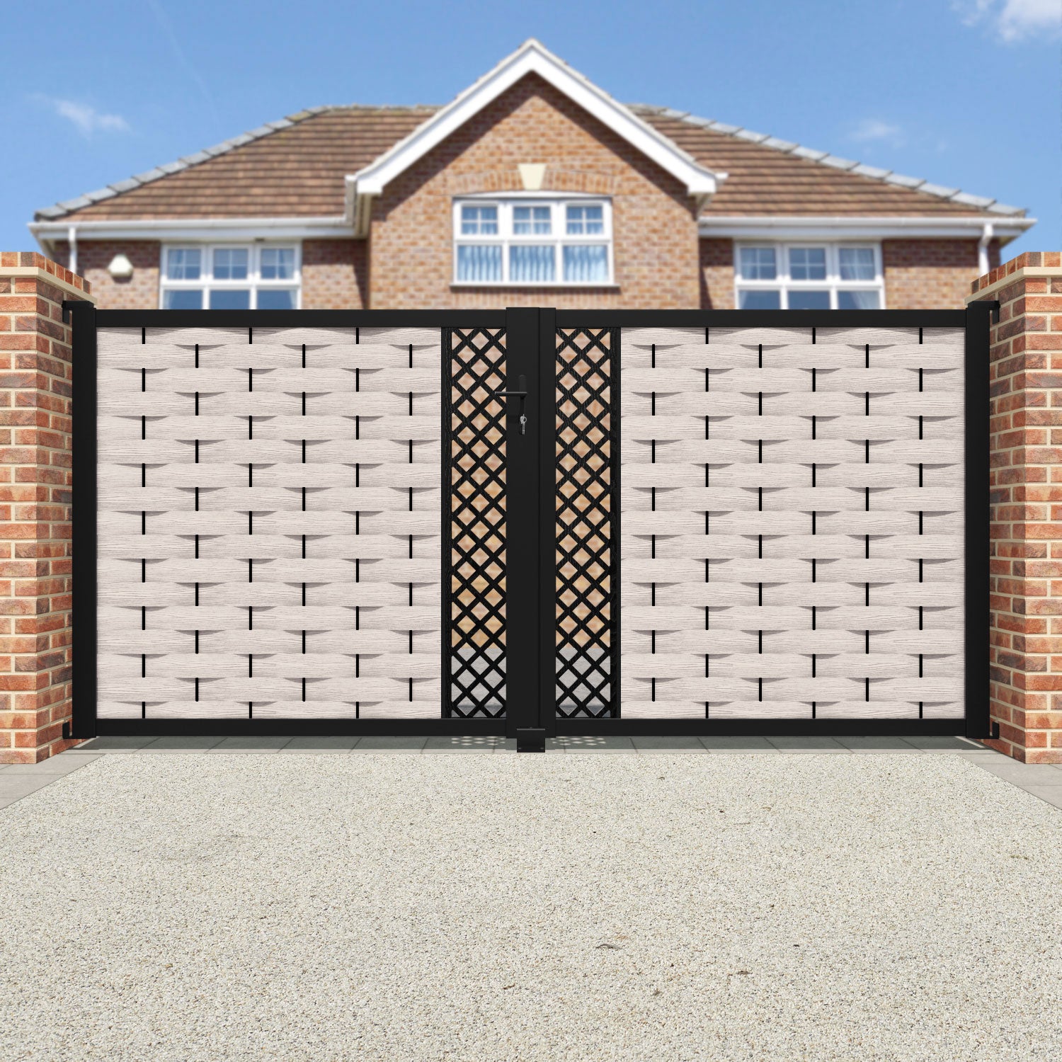 Ripple Hive Straight Top Driveway Gate - Mid Stone - Middle Screen
