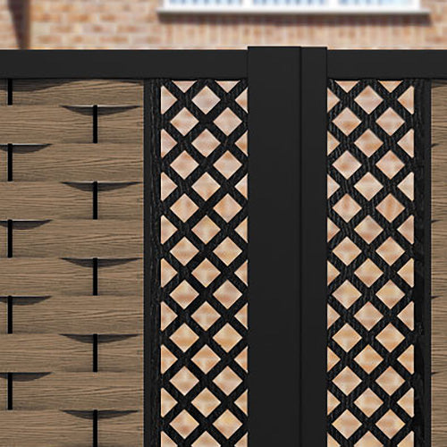 Ripple Hive Straight Top Driveway Gate - Teak - Middle & End Screen