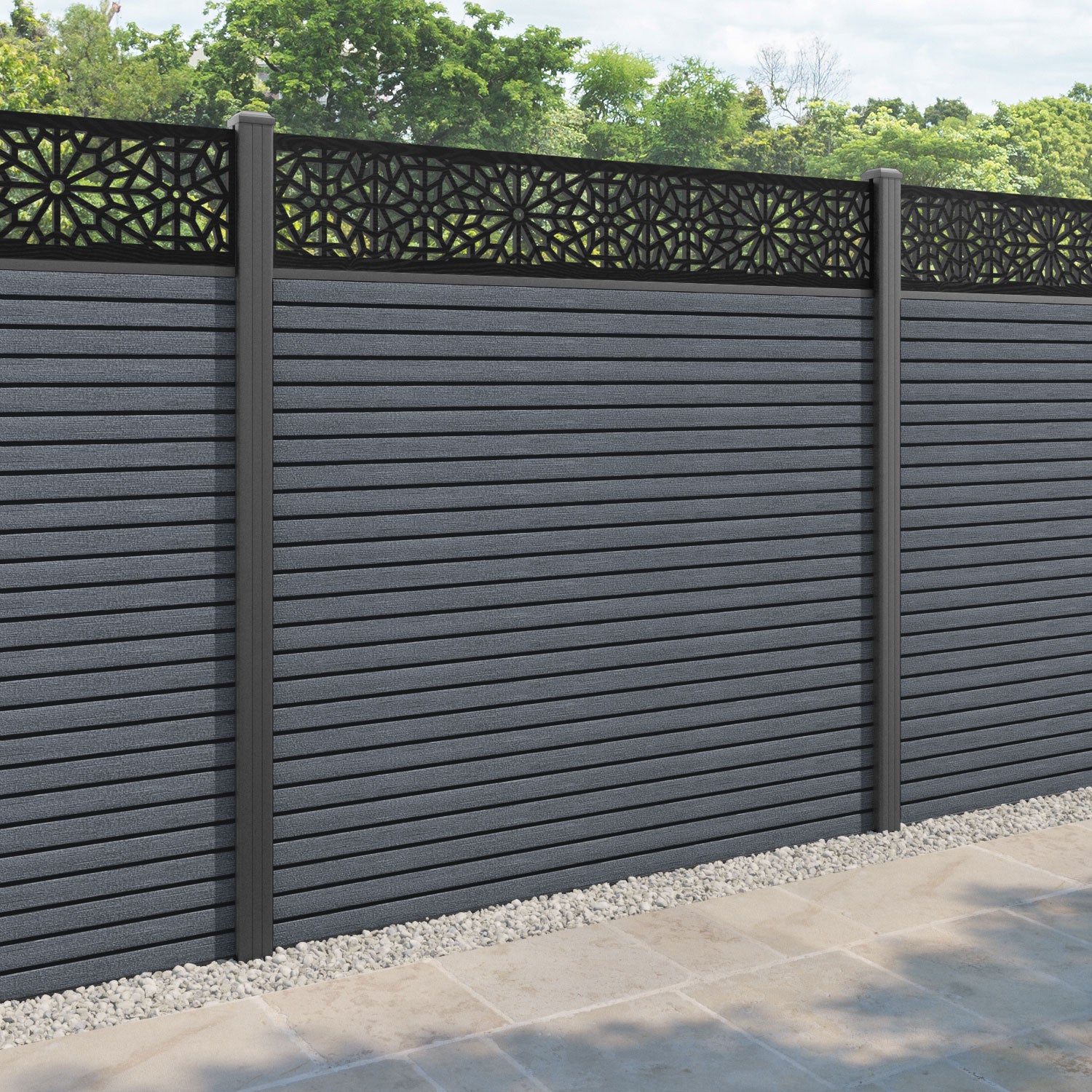 Hudson Alnara Fence Panel - Anthracite - with our aluminium posts