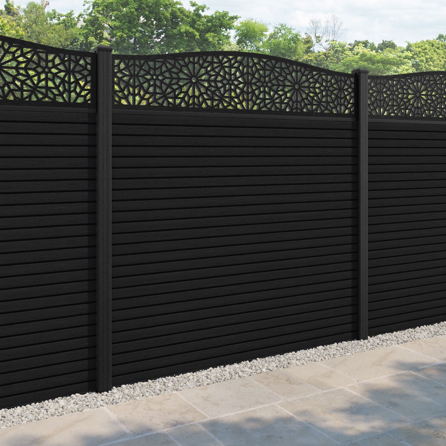 Hudson Alnara Curved Top Fence Panel - Black - with our composite posts