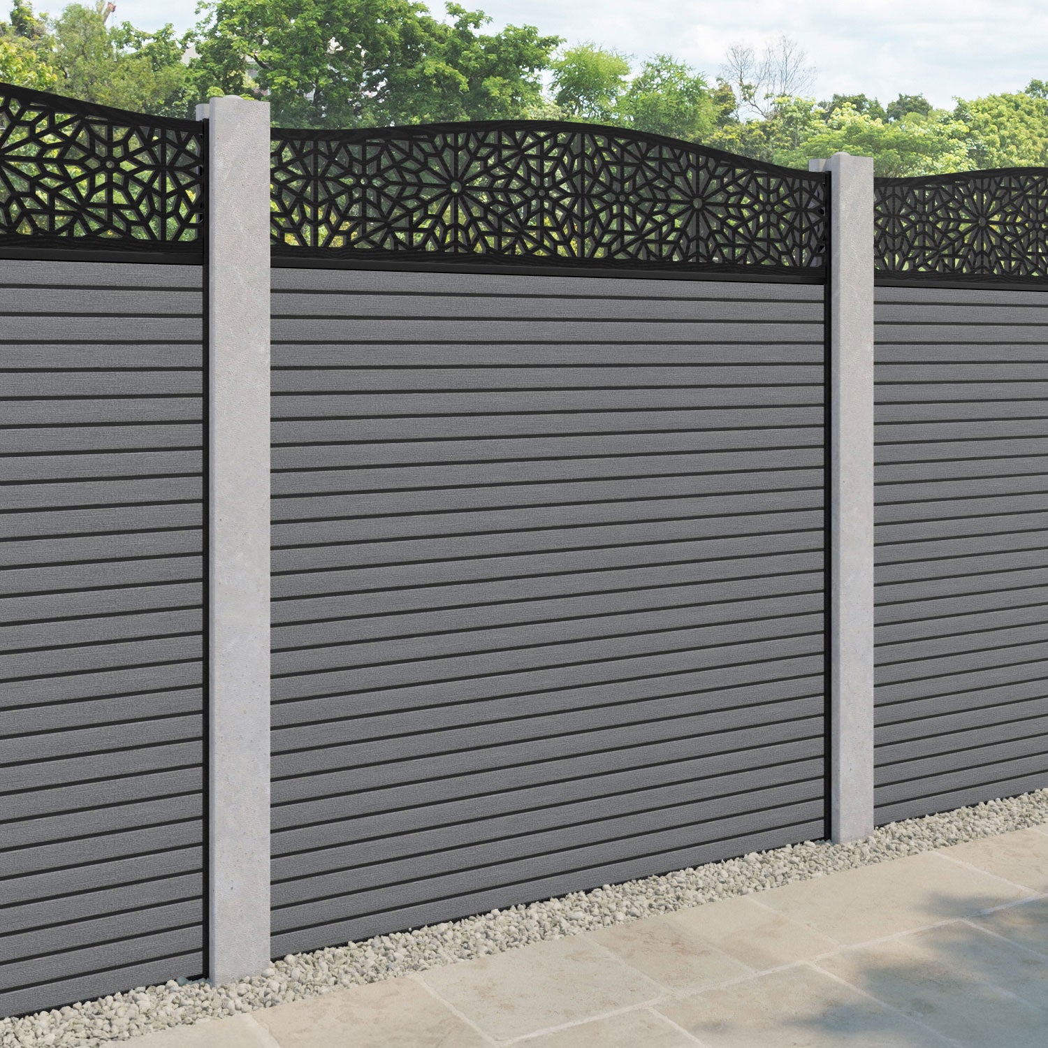 Hudson Alnara Curved Top Fence Panel - Mid Grey - for existing concrete posts