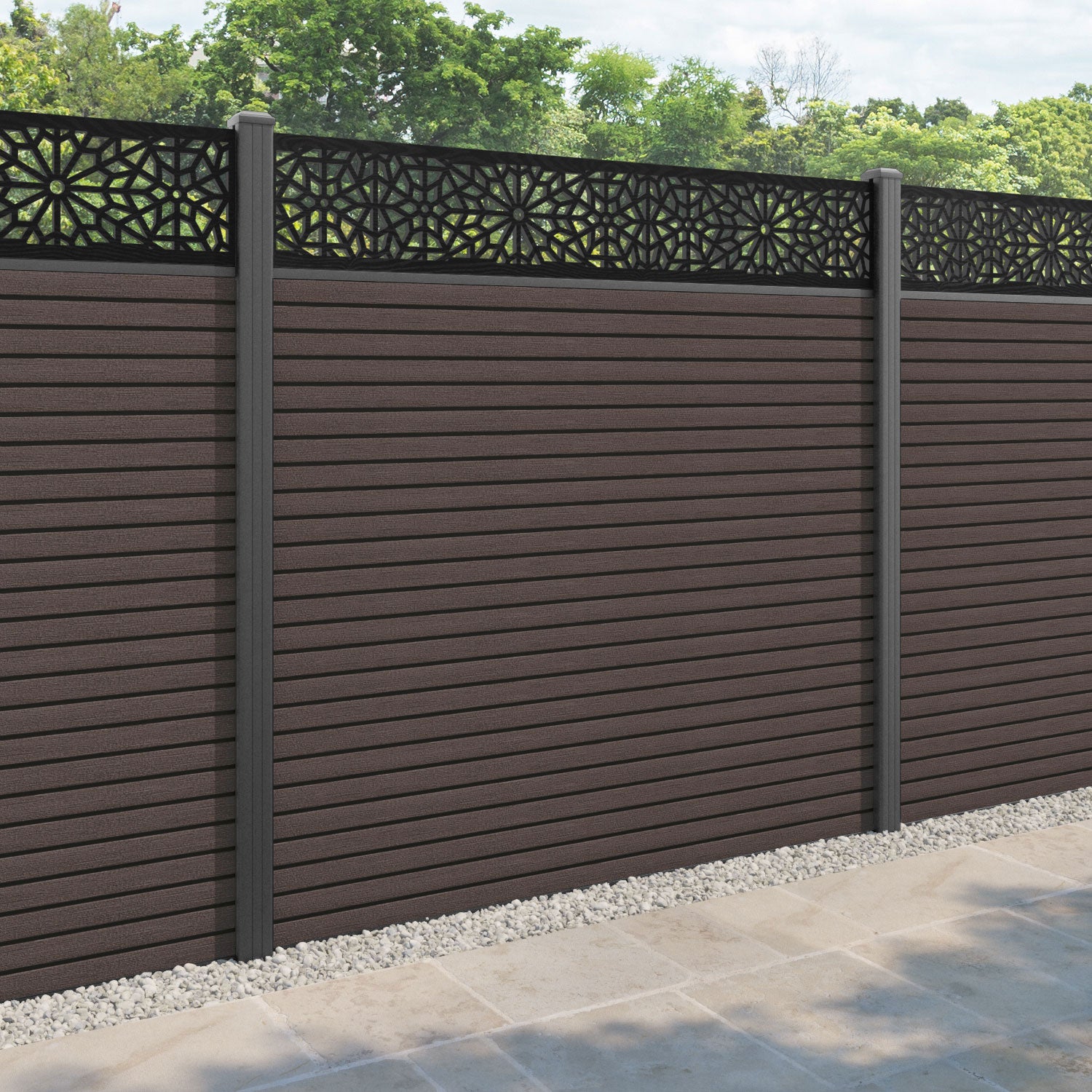 Hudson Alnara Fence Panel - Mid Brown - with our aluminium posts