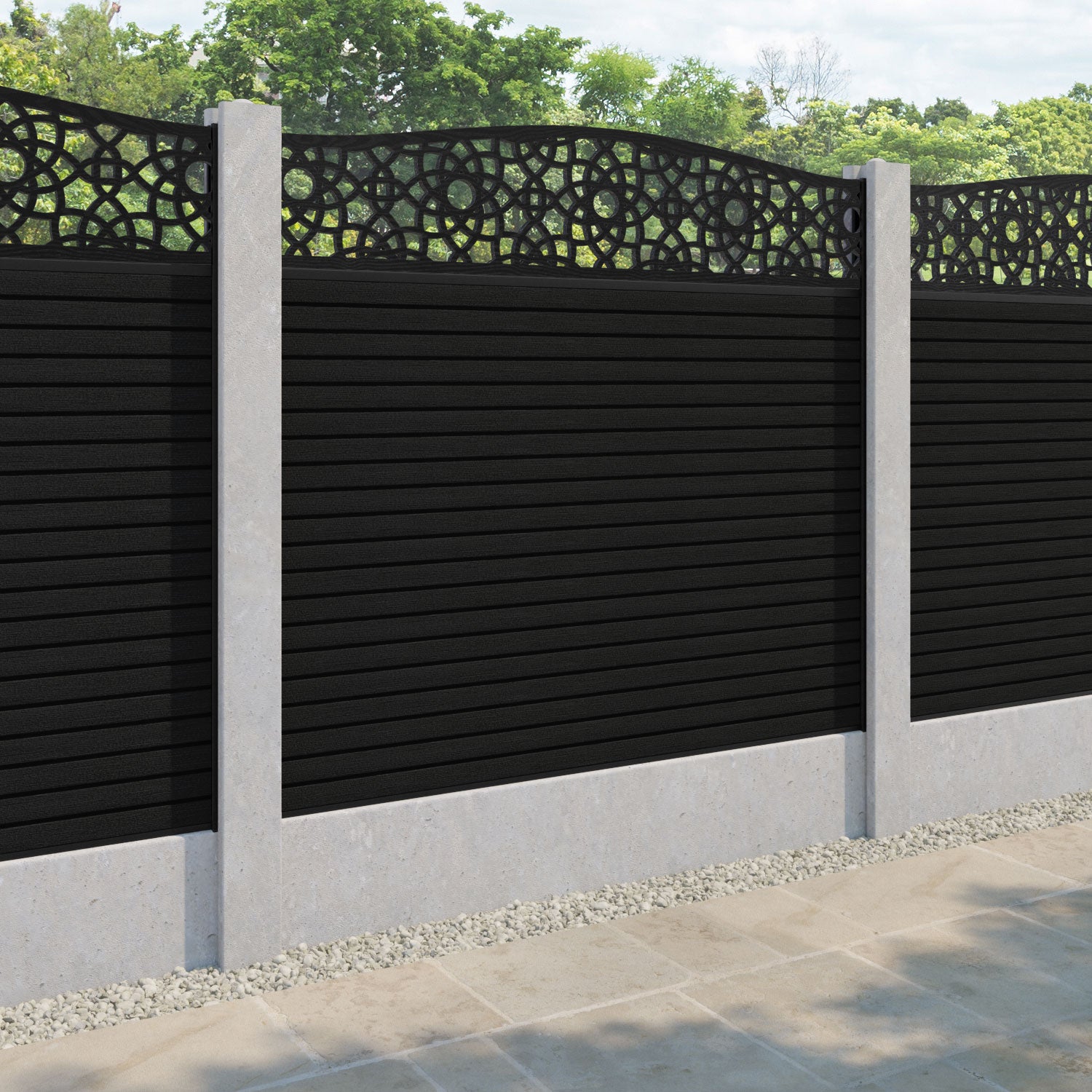 Hudson Ambar Curved Top Fence Panel - Black - for existing concrete posts