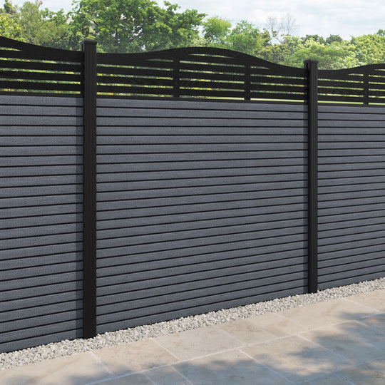 Hudson Aspen Curved Top Fence Panel - Anthracite - with our aluminium posts