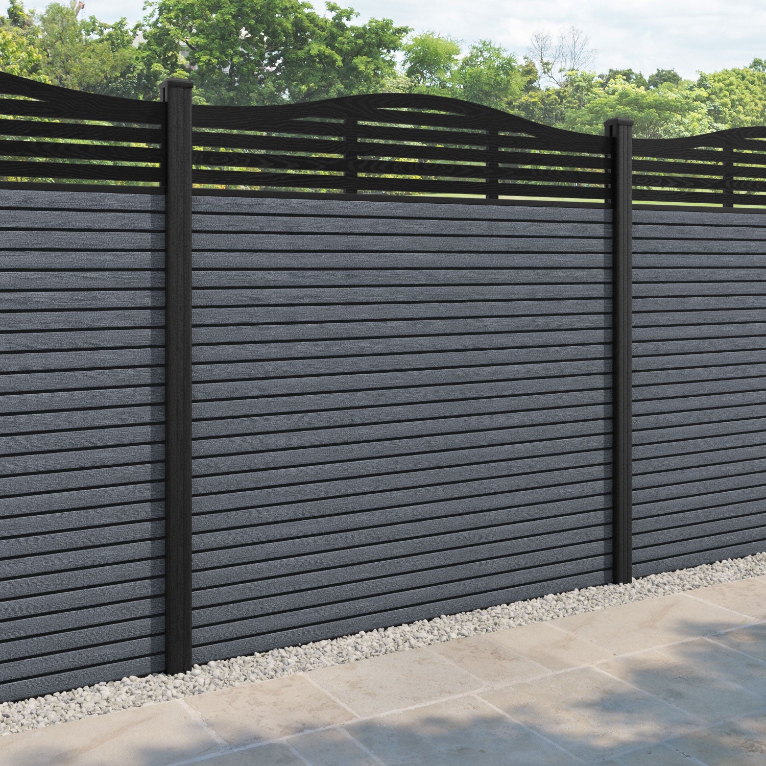 Hudson Aspen Curved Top Fence Panel - Anthracite - with our composite posts