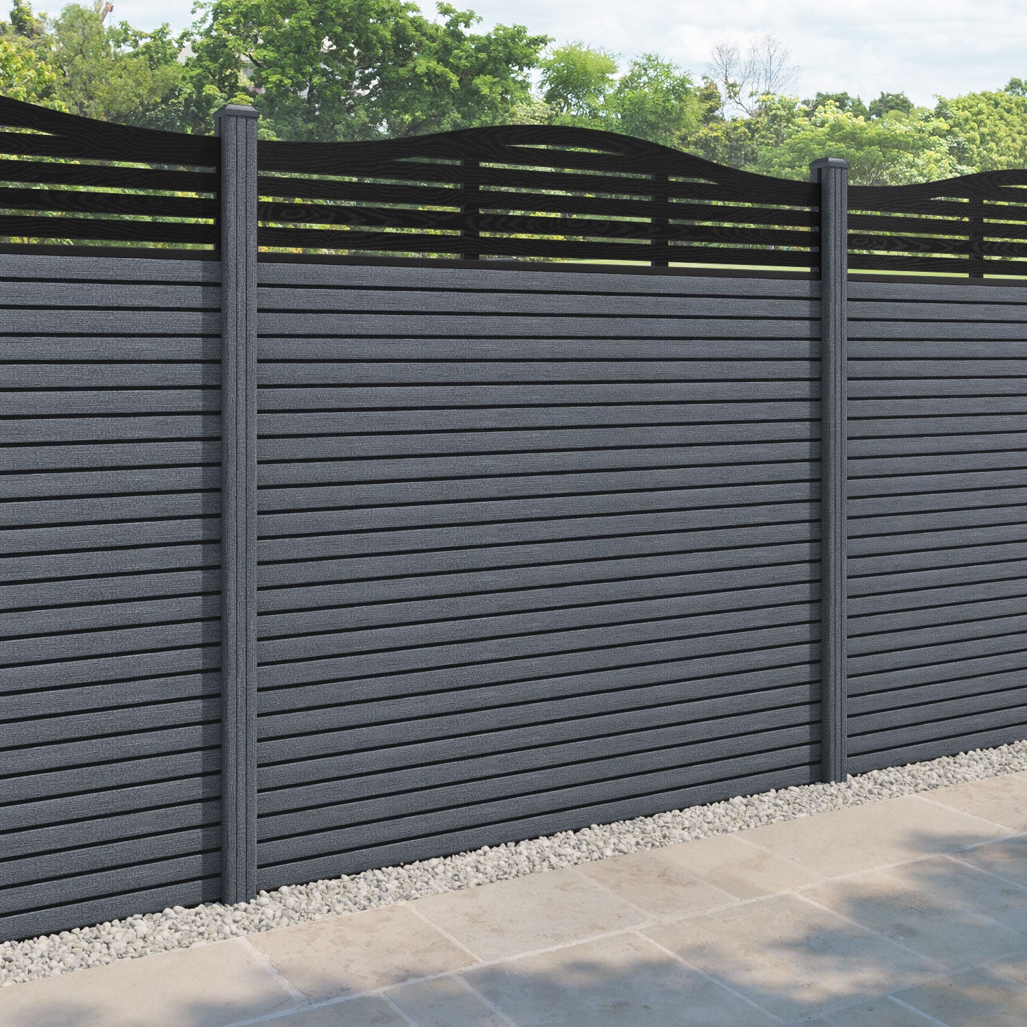 Hudson Aspen Curved Top Fence Panel - Anthracite - with our composite posts