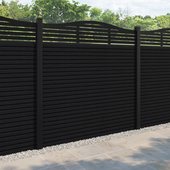 Hudson Aspen Curved Top Fence Panel - Black - with our aluminium posts