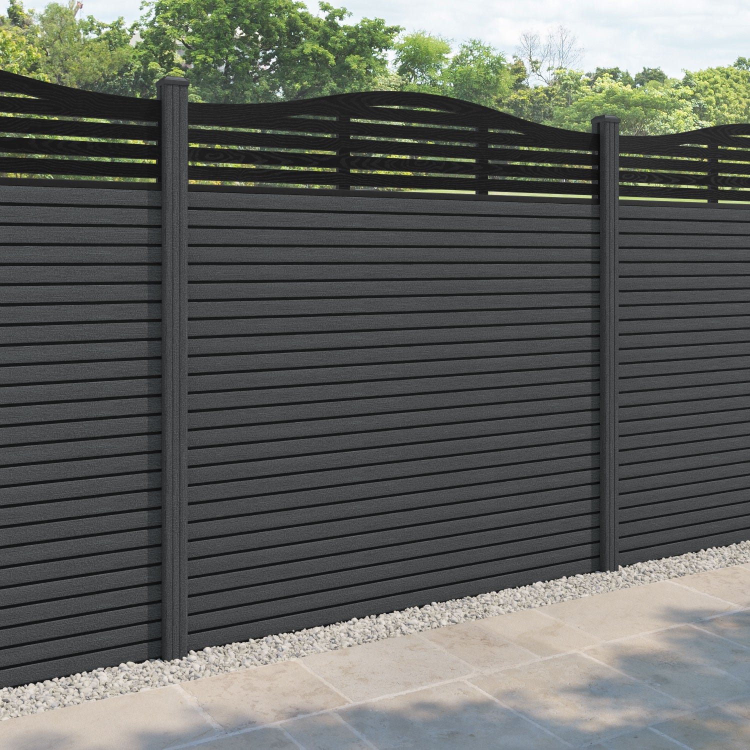 Hudson Aspen Curved Top Fence Panel - Dark Grey - with our composite posts