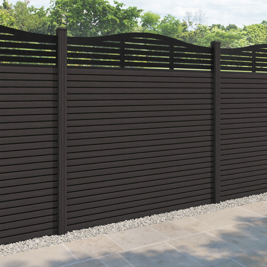 Hudson Aspen Curved Top Fence Panel - Dark Oak - with our composite posts