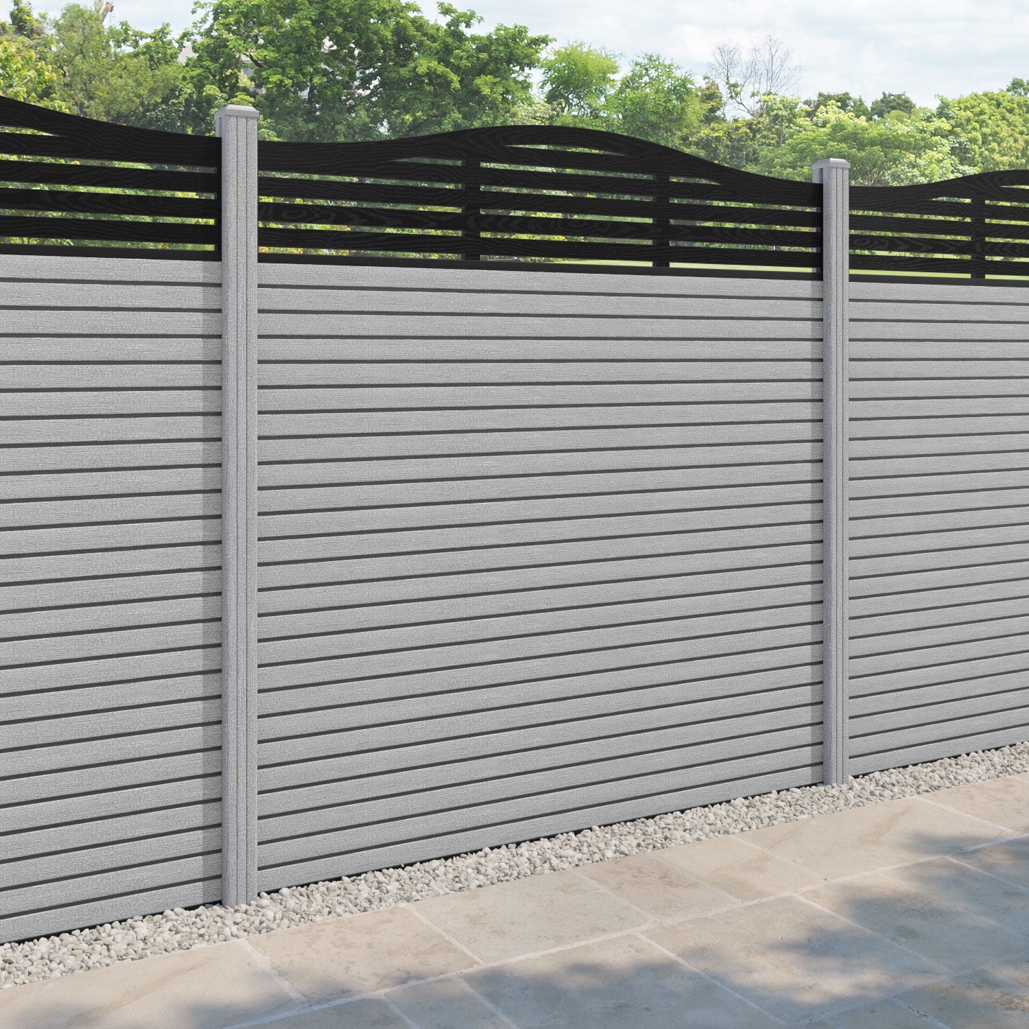 Hudson Aspen Curved Top Fence Panel - Light Grey - with our composite posts