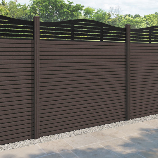 Hudson Aspen Curved Top Fence Panel - Mid Brown - with our composite posts