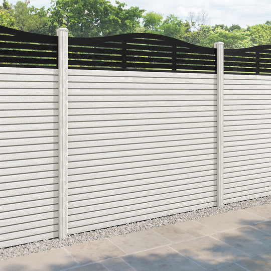 Hudson Aspen Curved Top Fence Panel - Light Stone - with our composite posts