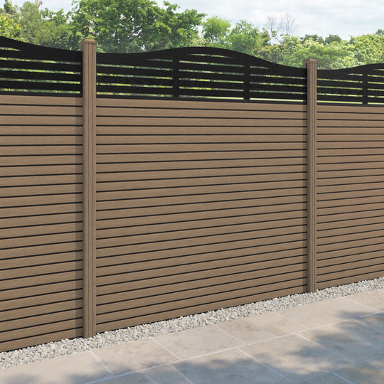 Hudson Aspen Curved Top Fence Panel - Teak - with our composite posts